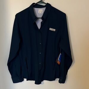 Columbia Womens PFG Tamiami II Long Sleeve Shirt Navy Blue Size Large
